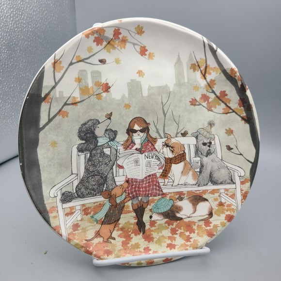 Pier 1 Lazy Sunday Dog's Day Park 8.75” Plate Ironstone Fall Autumn Pup NYC - Picture 2 of 6
